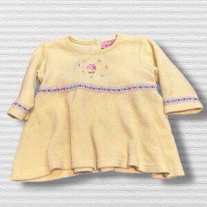 Vintage Y2K Cradle Togs Baby Girl Fleece Top 12M Yellow Floral Embroidered Tunic